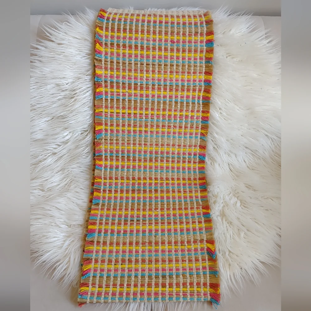 Threshold Table Runner Woven 14x72 Natural Jute Multicolor Stripe Fringe